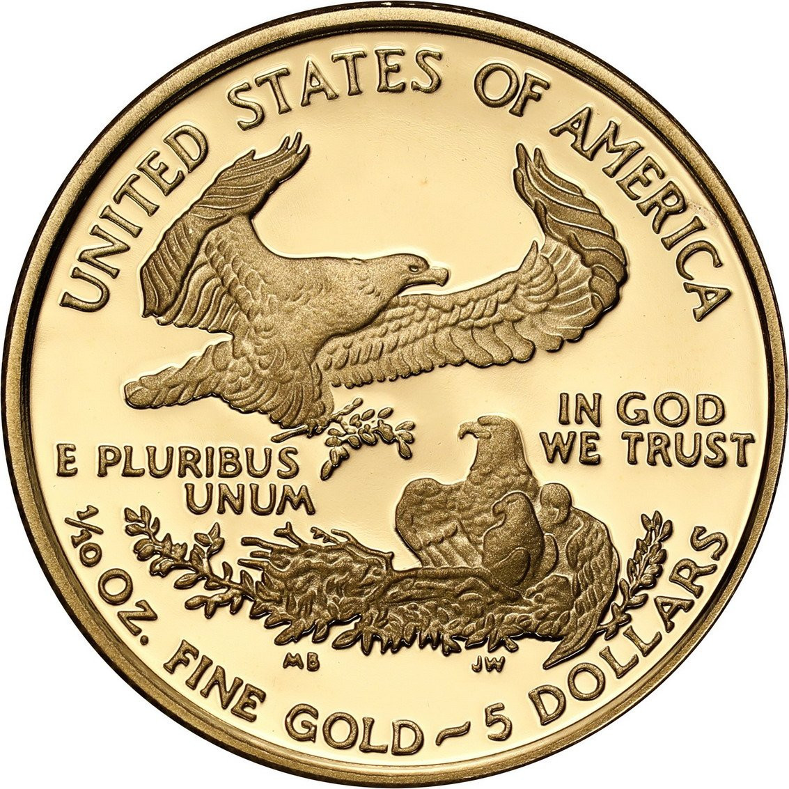 USA. Złote 5 $ dolarów 2008 Orzeł (Eagle) - LUSTRZANY – 1/10 uncji złota